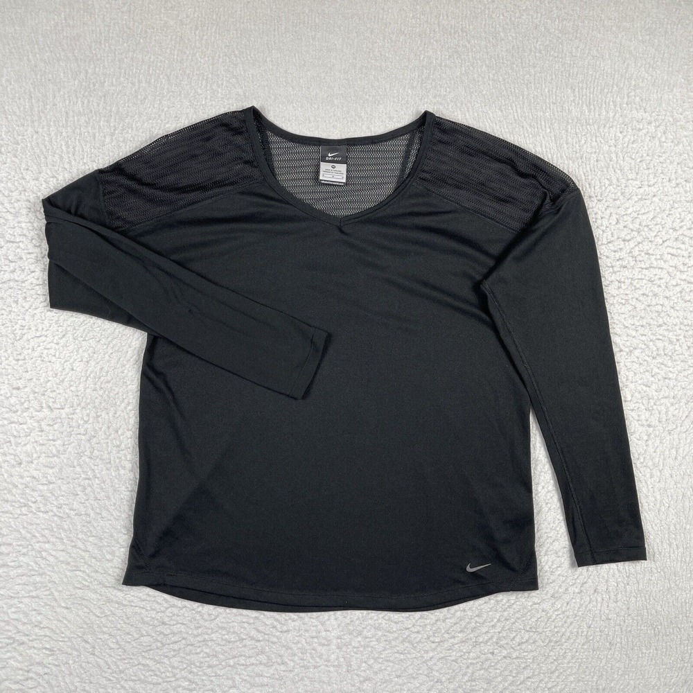 Nike Shirt Womens Medium Black Mesh Panel Run Jog Gym Activewear Ladies Top